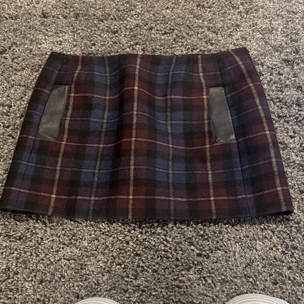 Maje Navy and Burgundy Plaid Mini Skirt